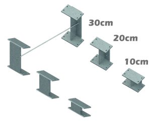 De tre olika storlekarna för höjningen till din båtslip. 10cm, 20cm och 30 cm med extra stöd