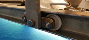 Närbild av tandem-hjulpar för båtslip