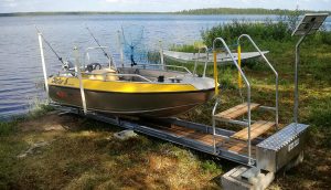 Easyboatroller båtslip vr500 med en Buster S på strandkant