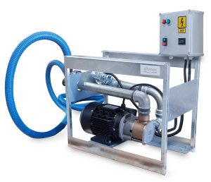 Bild på sugtömningspump och manöverpanel på ram för inbyggnad