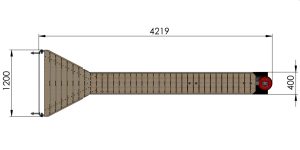 Bild på båtbom, ybom 4m med 40cm brett trädäck med måttskiss