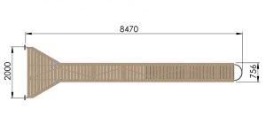 Bild på båtbom, ybom 8m med 75.6cm brett trädäck med måttskiss