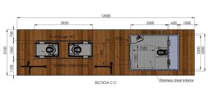 Måttskiss på RTI™ WC-Maja flytbrygga med toalett