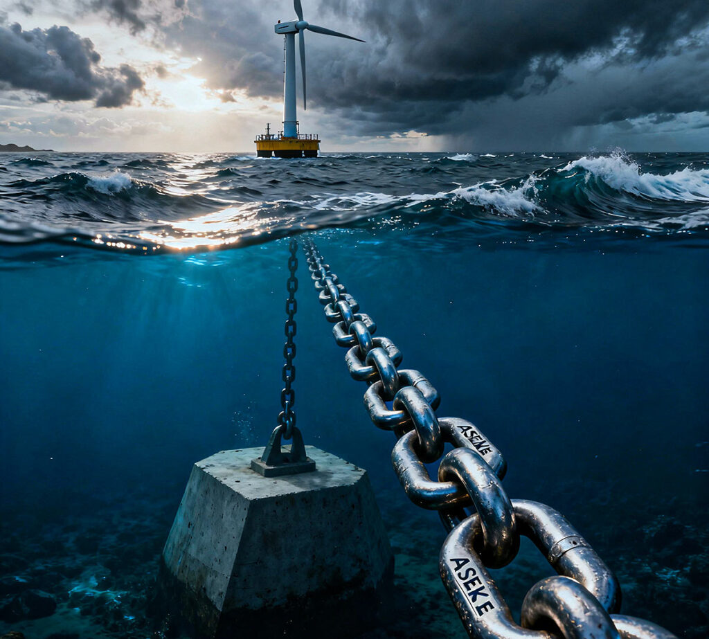 ASEKE™ kätting som förankrar flytande vindkraftverk i öppet hav