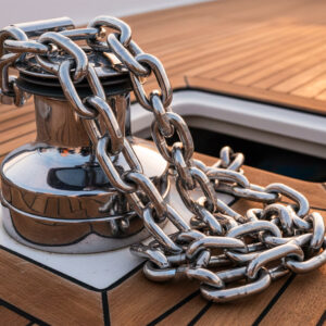 aseke kortlänkad syrafast ankarkätting AISI 316L kalibrerad för ankarspel hängande över reling