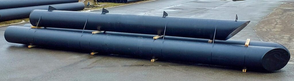 Rörpontoner i HD-polyeten med spetsig nos för pontonbåt eller bastuflotte.